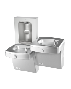 Bi Level, Vandal Resistant Versacooler II w/ Vandal Resistant Brass Bubbler and Electronic Bottle Filler VersaFiller, Stainless Steel Alcove, Refrigerated 