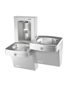 Bi-Level Mechanical Vandal Resistant Drinking Fountains with Vandal Resistant Bubblers w/Contactless Bottle Filler,  Stainless Steel Alcove, Non-Refrigerated 