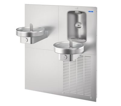 Bi-Level Radii Fountains w/ Integrated Electronic Bottle Filler, Stainless Steel Alcove, Non-Refrigerated